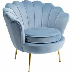 Kare Design Fauteuils Fauteuil En Velours Bleu Et Acier Doré -Chaise Soldes Magasin fauteuil en velours bleu et acier dore 4