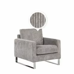 Beliani Fauteuils Fauteuil En Velours Côtelé Gris -Chaise Soldes Magasin fauteuil en velours cotele gris 3