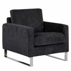 Beliani Fauteuils Fauteuil En Velours Côtelé Noir -Chaise Soldes Magasin fauteuil en velours cotele noir 2
