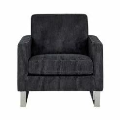 Beliani Fauteuils Fauteuil En Velours Côtelé Noir -Chaise Soldes Magasin fauteuil en velours cotele noir 3