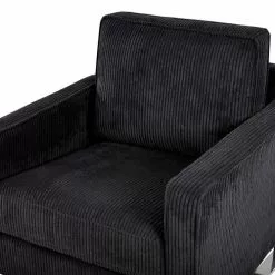 Beliani Fauteuils Fauteuil En Velours Côtelé Noir -Chaise Soldes Magasin fauteuil en velours cotele noir 5