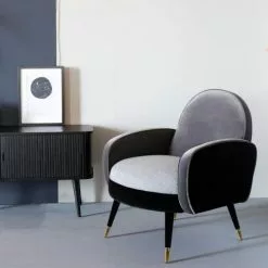 Zuiver Fauteuils Fauteuil En Velours Et Tissu Gris -Chaise Soldes Magasin fauteuil en velours et tissu gris 2