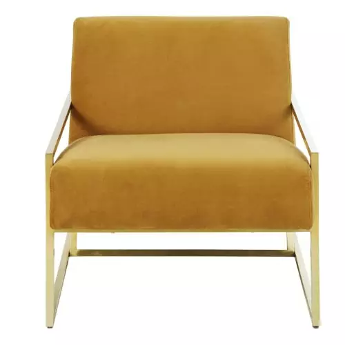 Maisons Du Monde Fauteuils Fauteuil En Velours Jaune Pieds En Acier Doré 2 Maisons Du Monde Fauteuils Fauteuil En Velours Jaune Pieds En Acier Doré – Image 2