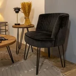 Pirouette Paris Fauteuils Fauteuil En Velours Matelassé Noir Pieds En Métal Noir -Chaise Soldes Magasin fauteuil en velours matelasse noir pieds en metal noir 2