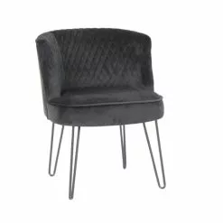 Pirouette Paris Fauteuils Fauteuil En Velours Matelassé Noir Pieds En Métal Noir
