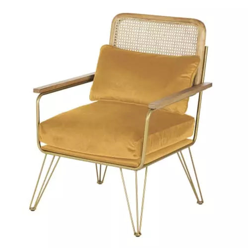 Maisons Du Monde Fauteuils Fauteuil En Velours Ocre Cannage En Rotin 1 Maisons Du Monde Fauteuils Fauteuil En Velours Ocre Cannage En Rotin