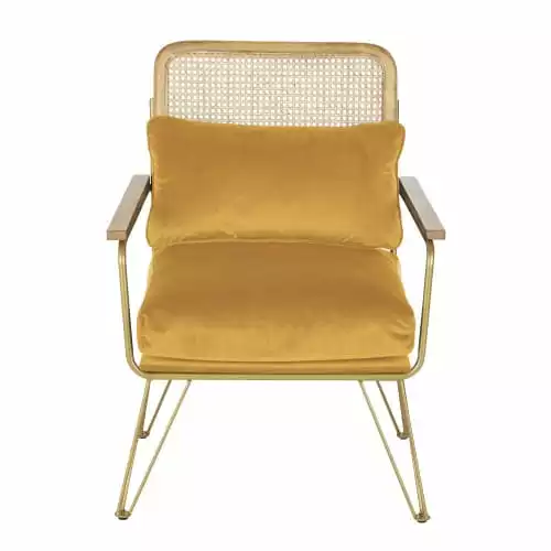 Maisons Du Monde Fauteuils Fauteuil En Velours Ocre Cannage En Rotin 2 Maisons Du Monde Fauteuils Fauteuil En Velours Ocre Cannage En Rotin – Image 2