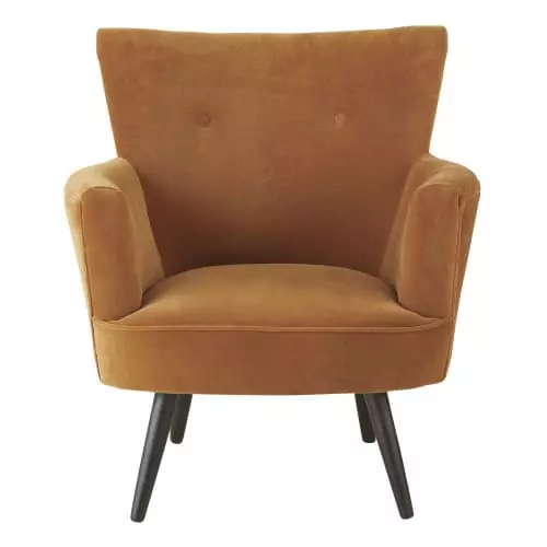 Maisons Du Monde Fauteuils Fauteuil En Velours Orange écureuil 2 Maisons Du Monde Fauteuils Fauteuil En Velours Orange écureuil – Image 2