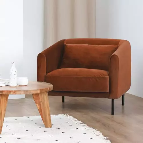 Drawer Fauteuils Fauteuil En Velours Pieds Droits En Métal Rouille 2 Drawer Fauteuils Fauteuil En Velours Pieds Droits En Métal Rouille – Image 2