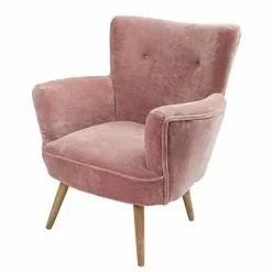 Maisons Du Monde Fauteuils Fauteuil En Velours Rose Et Pieds En ChĂȘne
