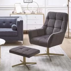 Chaise Soldes Magasin -Chaise Soldes Magasin fauteuil en velours taupe avec repose pieds assorti 1