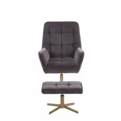 Beliani Fauteuils Fauteuil En Velours Taupe Avec Repose-pieds Assorti -Chaise Soldes Magasin fauteuil en velours taupe avec repose pieds assorti 2
