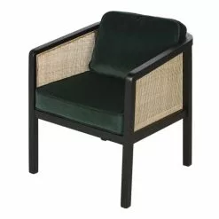 Maisons Du Monde Fauteuils Fauteuil En Velours Vert Cannage En Rotin Et Bois De Bouleau Noir