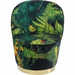 Kare Design Fauteuils Fauteuil En Velours Vert Imprimé Feuilles Et Acier Doré