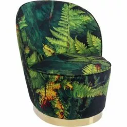 Kare Design Fauteuils Fauteuil En Velours Vert Imprimé Feuilles Et Acier Doré -Chaise Soldes Magasin fauteuil en velours vert imprime feuilles et acier dore 3