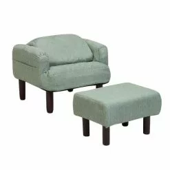 Beliani Fauteuils Fauteuil Et Repose-pieds En Tissu Vert -Chaise Soldes Magasin fauteuil et repose pieds en tissu vert 4