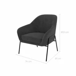 Rendez Vous Déco Fauteuils Fauteuil Gris Foncé En Velours Cotelé -Chaise Soldes Magasin fauteuil gris fonce en velours cotele 2