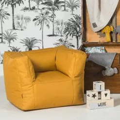 Jollein Fauteuils Fauteuil Imperméable Bean Bag En Toile Moutarde (45 X 40 X 36 Cm) -Chaise Soldes Magasin fauteuil impermeable bean bag en toile moutarde 45 x 40 x 36 cm 2
