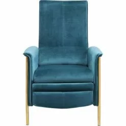 Kare Design Fauteuils Fauteuil Inclinable En Velours Bleu Pétrole Et Acier Doré