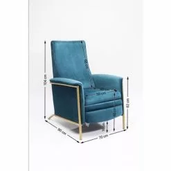 Kare Design Fauteuils Fauteuil Inclinable En Velours Bleu Pétrole Et Acier Doré -Chaise Soldes Magasin fauteuil inclinable en velours bleu petrole et acier dore 3