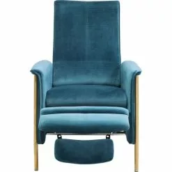 Kare Design Fauteuils Fauteuil Inclinable En Velours Bleu Pétrole Et Acier Doré -Chaise Soldes Magasin fauteuil inclinable en velours bleu petrole et acier dore 4