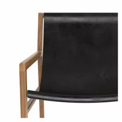 Rendez Vous Déco Fauteuils Fauteuil Lounge En Teck Et Cuir Noir -Chaise Soldes Magasin fauteuil lounge en teck et cuir noir 2