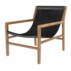 Rendez Vous Déco Fauteuils Fauteuil Lounge En Teck Et Cuir Noir