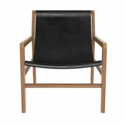 Rendez Vous Déco Fauteuils Fauteuil Lounge En Teck Et Cuir Noir -Chaise Soldes Magasin fauteuil lounge en teck et cuir noir 5