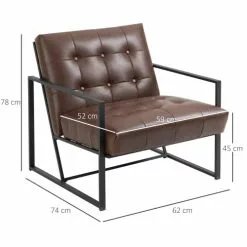 Homcom Fauteuils Fauteuil Lounge Métal Noir Revêtement Synthétique Marron -Chaise Soldes Magasin fauteuil lounge metal noir revetement synthetique marron 2