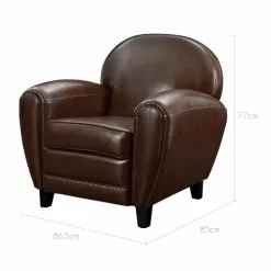Rendez Vous Déco Fauteuils Fauteuil Marron En Croute De Cuir Enduite -Chaise Soldes Magasin fauteuil marron en croute de cuir enduite 2