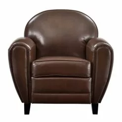Rendez Vous Déco Fauteuils Fauteuil Marron En Croute De Cuir Enduite -Chaise Soldes Magasin fauteuil marron en croute de cuir enduite 3