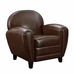 Rendez Vous Déco Fauteuils Fauteuil Marron En Croute De Cuir Enduite -Chaise Soldes Magasin fauteuil marron en croute de cuir enduite 4