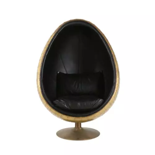 Maisons Du Monde Fauteuils Fauteuil œuf Indus En Cuir Noir 2 Maisons Du Monde Fauteuils Fauteuil œuf Indus En Cuir Noir – Image 2