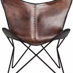 Kare Design Fauteuils Fauteuil Papillon En Cuir Et Acier Noir