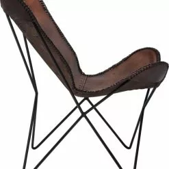 Kare Design Fauteuils Fauteuil Papillon En Cuir Et Acier Noir -Chaise Soldes Magasin fauteuil papillon en cuir et acier noir 3