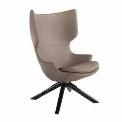 Angel Cerda Fauteuils Fauteuil Pivotant Skai Taupe Avec Pieds En Bois Noir Couleur Wengé