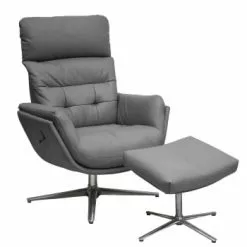 My New Design Fauteuils Fauteuil Relax Avec Pouf Base étoile Aluminium - Cuir Beige -Chaise Soldes Magasin fauteuil relax et pouf base etoile aluminium cuir anthracite