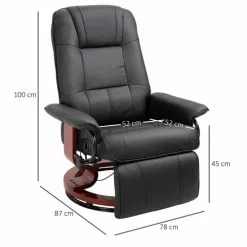 Homcom Fauteuils Fauteuil Relax Inclinable Pivotant Bois Revêtement Synthétique Noir -Chaise Soldes Magasin fauteuil relax inclinable pivotant bois revetement synthetique noir 2