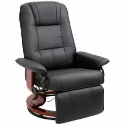Homcom Fauteuils Fauteuil Relax Inclinable Pivotant Bois RevĂȘtement SynthĂ©tique Noir