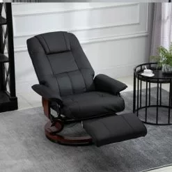 Homcom Fauteuils Fauteuil Relax Inclinable Pivotant Bois Revêtement Synthétique Noir -Chaise Soldes Magasin fauteuil relax inclinable pivotant bois revetement synthetique noir 3