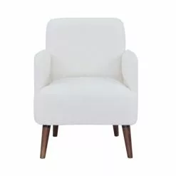 Drawer Fauteuils Fauteuil Rétro En Tissu Bouclette Pieds Bois Foncé Ecru -Chaise Soldes Magasin fauteuil retro en tissu bouclette pieds bois fonce ecru 2