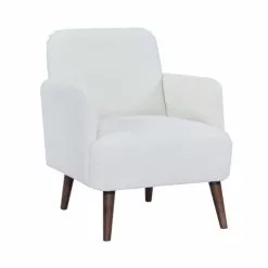 Drawer Fauteuils Fauteuil Rétro En Tissu Bouclette Pieds Bois Foncé Ecru