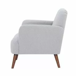 Drawer Fauteuils Fauteuil Rétro En Tissu Bouclette Pieds Bois Foncé Gris Clair -Chaise Soldes Magasin fauteuil retro en tissu bouclette pieds bois fonce gris clair 2