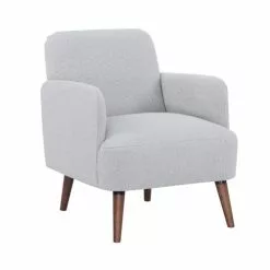 Drawer Fauteuils Fauteuil Rétro En Tissu Bouclette Pieds Bois Foncé Gris Clair