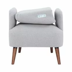 Drawer Fauteuils Fauteuil Rétro En Tissu Bouclette Pieds Bois Foncé Gris Clair -Chaise Soldes Magasin fauteuil retro en tissu bouclette pieds bois fonce gris clair 4