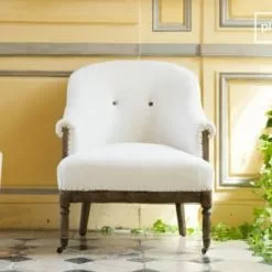 PIB Fauteuils Fauteuil Rond En Tissu Beige -Chaise Soldes Magasin fauteuil rond en tissu beige 2