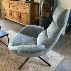 Mathi Design Fauteuils Fauteuil Rotatif En Velours Bleu -Chaise Soldes Magasin fauteuil rotatif en velours bleu 2