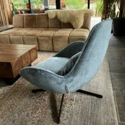 Mathi Design Fauteuils Fauteuil Rotatif En Velours Bleu Gris -Chaise Soldes Magasin fauteuil rotatif en velours bleu gris 2