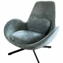 Mathi Design Fauteuils Fauteuil Rotatif En Velours Bleu Gris