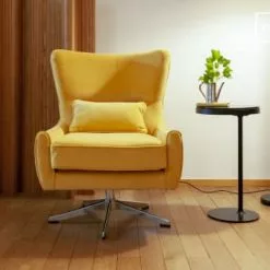 PIB Fauteuils Fauteuil Rotatif En Velours Jaune -Chaise Soldes Magasin fauteuil rotatif en velours jaune 4